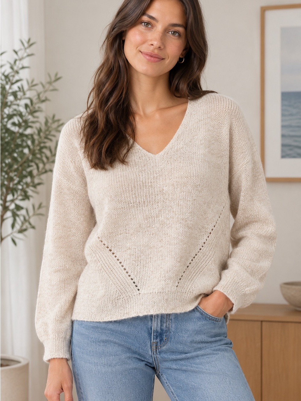 Loose V-neck Alpaca Sweater